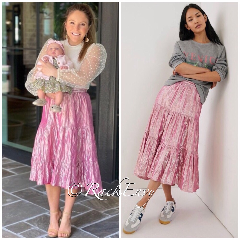 NWT ANTHROPOLOGIE MAEVE ALICIA CRINKLED METALLIC MAXI SKIRT IN PINK